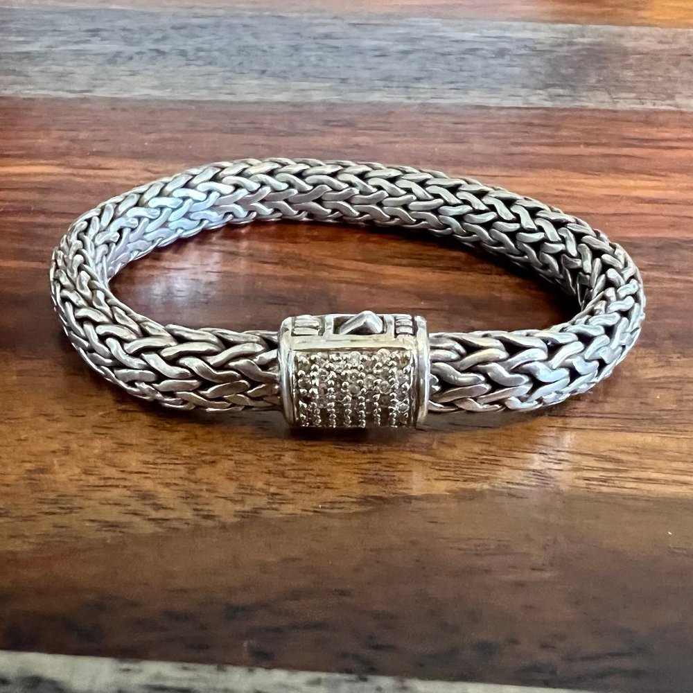 XSML 7.5mm JOHN HARDY Pave Diamond Classic Chain Bracelet  - Silver & 18K Gold